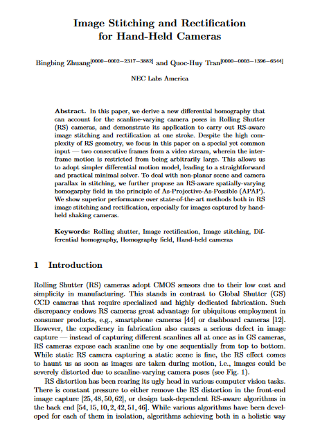 Image Stitching and Rectification for Hand-Held Cameras