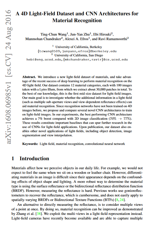 A 4D Light-Field Dataset & CNN Architectures for Material Recognition